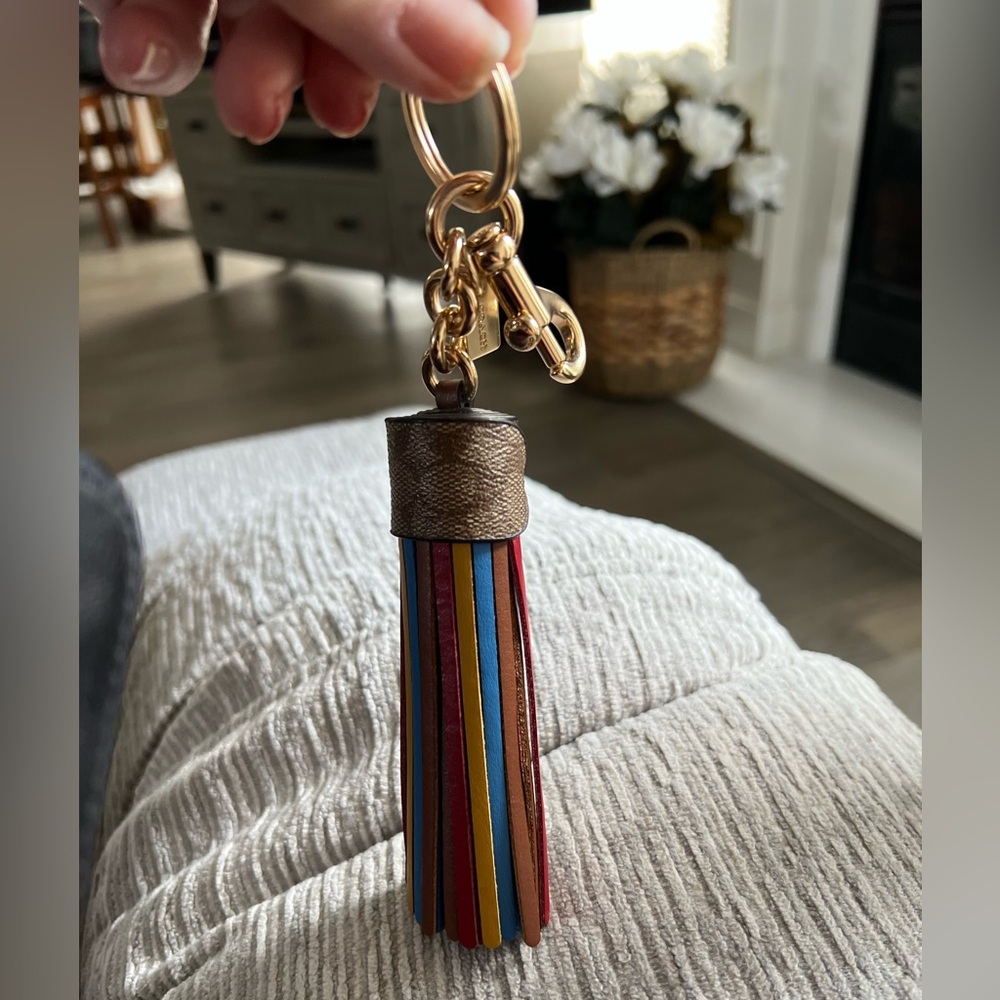 Coach Brown Multicolor Leather Tassel Keychain. NWOT